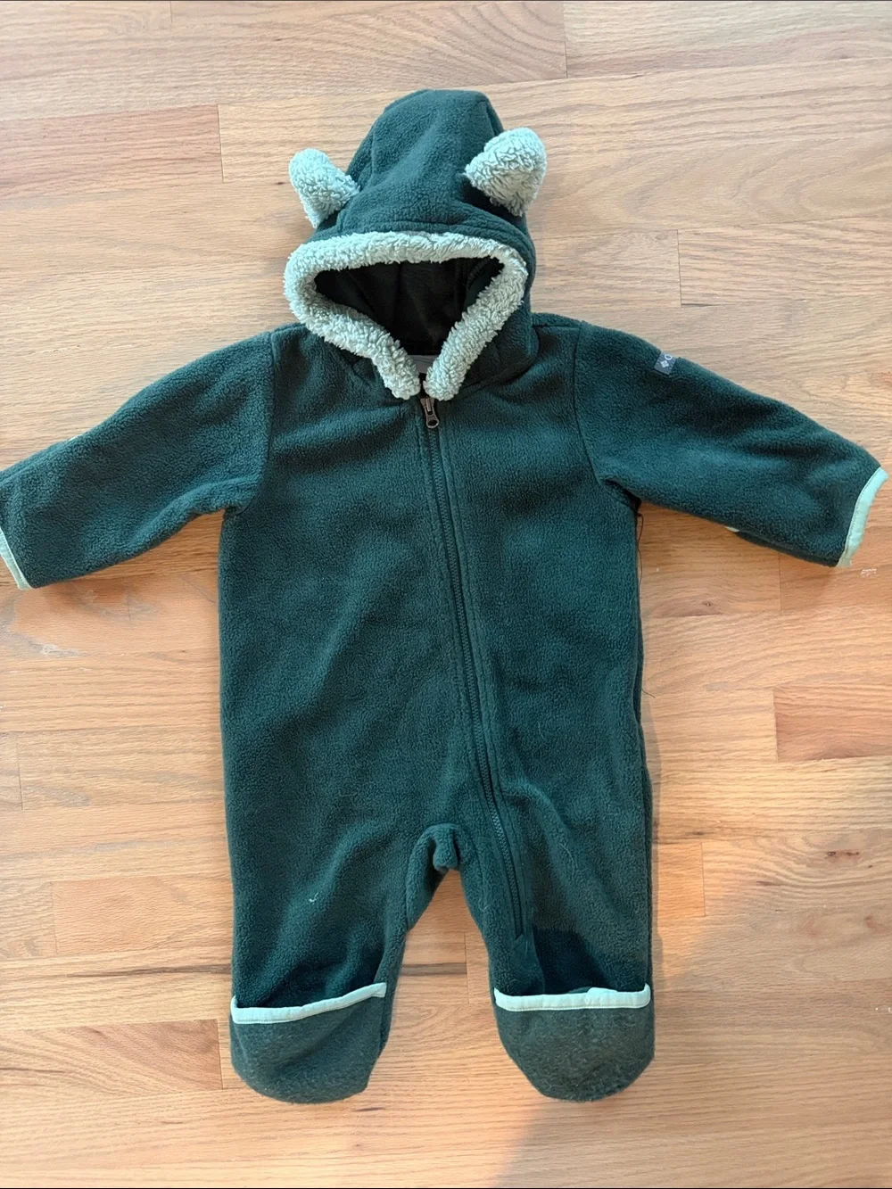Columbia Dark Green Sherpa-Trim Baby Fleece One-Piece Bunting Suit 3-6M